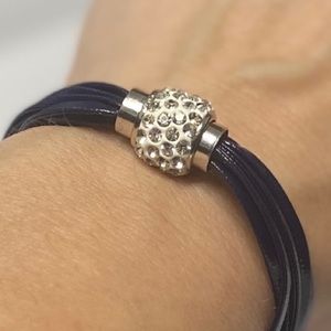 Austrian Crystal & Navy Leather Pavé Bracelet